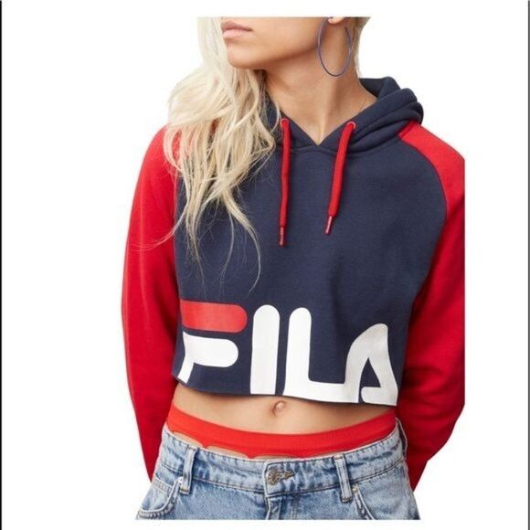 2/$30 FILA Luciana Cropped Raw Hem Long Sleeve Hoodie Sweatshirt Pullover Large - Picture 10 of 10